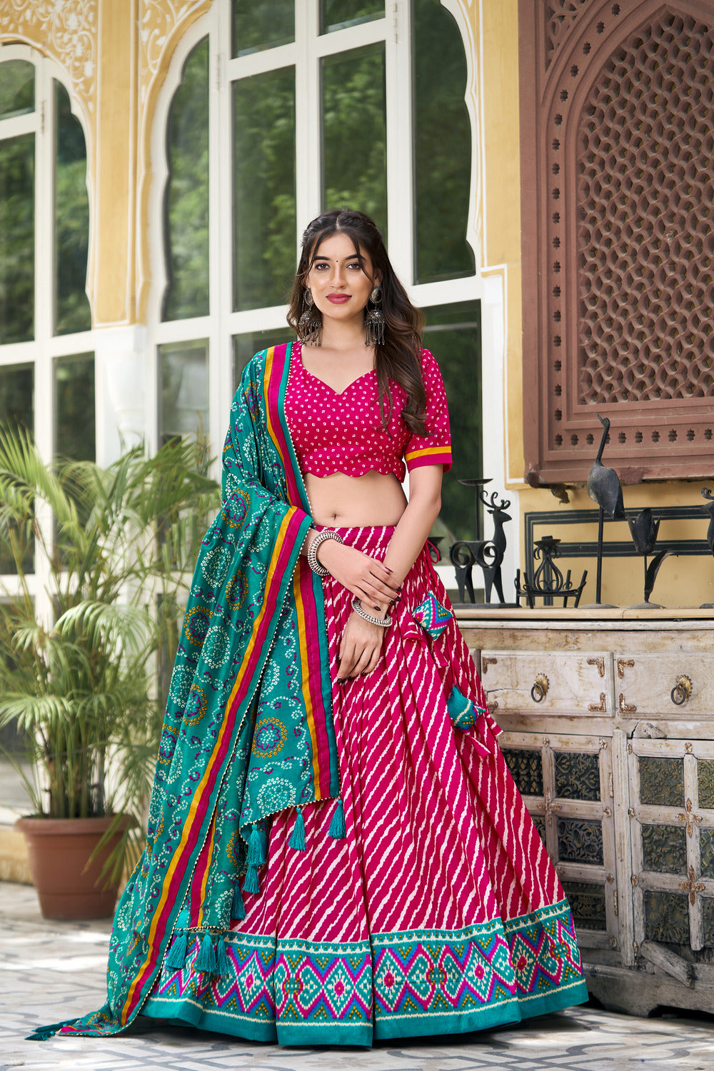 Pink Colour Patola Print Lehenga Choli with Leheriya Style