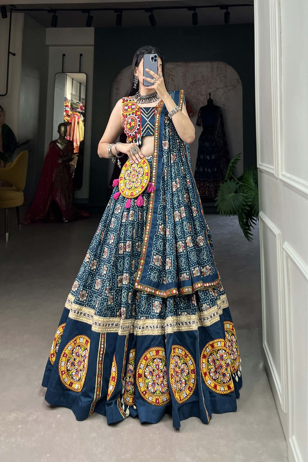 Pure Rayon Navy Blue Color Navratri Chaniya Choli