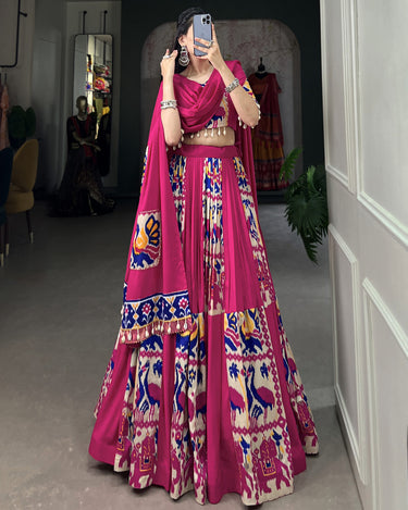 Pink Colour Navratri Special Printed Patola Style Chaniya Choli 3