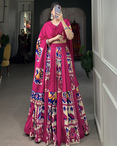 Pink Colour Navratri Special Printed Patola Style Chaniya Choli 