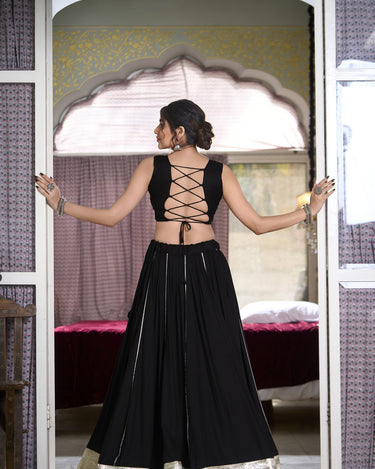 Black Rayon Plain And Lace Border With Gotta Patti Touch Up Chaniya Choli 1