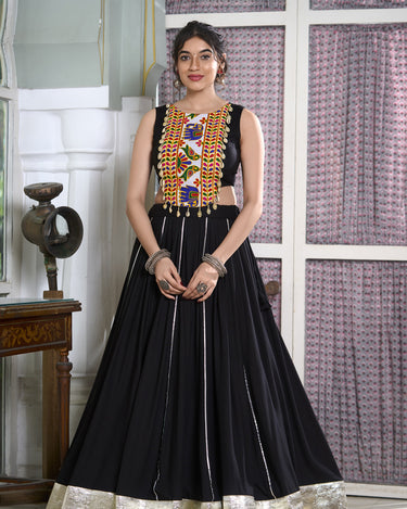 black Rayon Plain And Lace Border With Gotta Patti Touch Up Chaniya Choli