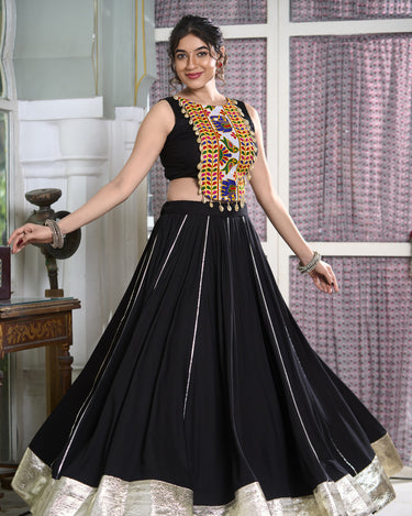 Black Rayon Plain And Lace Border With Gotta Patti Touch Up Chaniya Choli 2