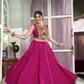 Rani Pink Rayon Plain And Lace Border With Gotta Patti Touch Up Chaniya Choli 1