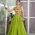 Parrot Rayon Plain And Lace Border With Gotta Patti Touch Up Chaniya Choli