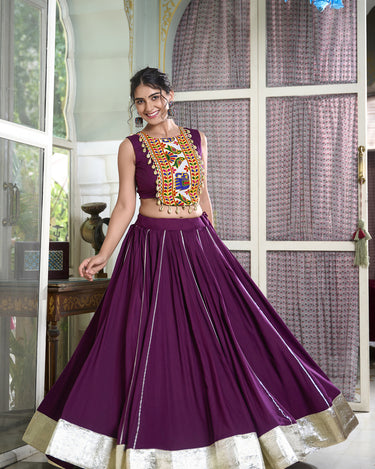 Wine Rayon Plain And Lace Border With Gotta Patti Touch Up Chaniya Choli 3