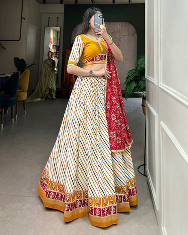 Mustard Colour Pure Cotton Leheriya Style with Patola Print Chaniya Choli 1