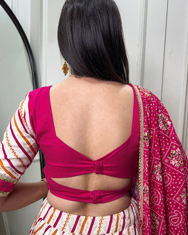 Pink Colour Pure Cotton Leheriya Style with Patola Print Chaniya Choli 5