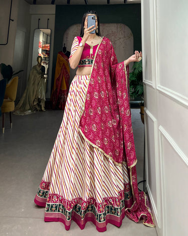 Pink Colour Pure Cotton Leheriya Style with Patola Print Chaniya Choli 1