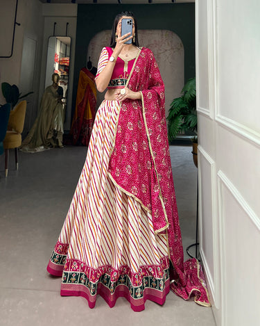 Pink Colour Pure Cotton Leheriya Style with Patola Print Chaniya Choli