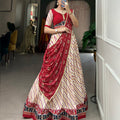 Red Colour Pure Cotton Leheriya Style with Patola Print Chaniya Choli 1