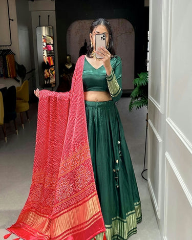 GREEN  Gaji Silk Bandhani Chaniya Choli 2