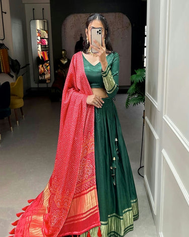 GREEN  Gaji Silk Bandhani Chaniya Choli 