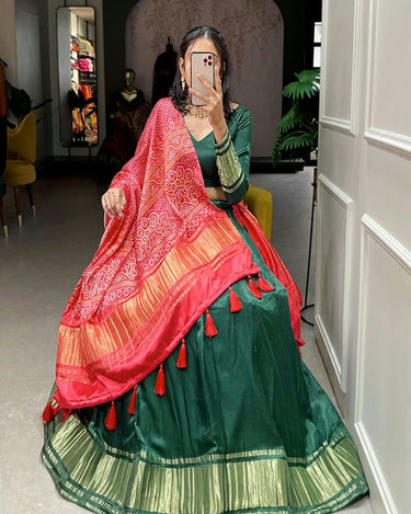 GREEN  Gaji Silk Bandhani Chaniya Choli  1