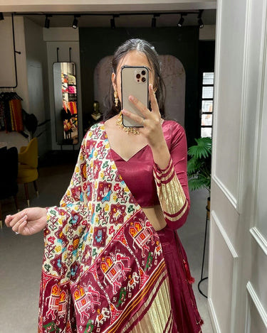 MAROON   Gaji Silk Bandhani Chaniya Choli  3