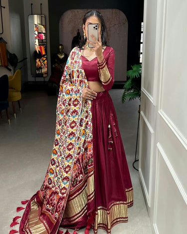 MAROON   Gaji Silk Bandhani Chaniya Choli 