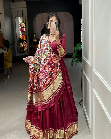 MAROON   Gaji Silk Bandhani Chaniya Choli  2