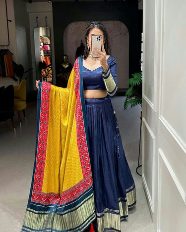 NAVY BLUE Gaji Silk Bandhani Chaniya Choli  1