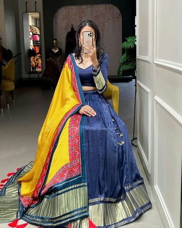 NAVY BLUE Gaji Silk Bandhani Chaniya Choli  2