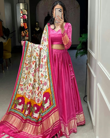 PINK  Gaji Silk Bandhani Chaniya Choli  1