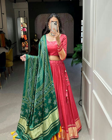 RED Gaji Silk Bandhani Chaniya Choli  3