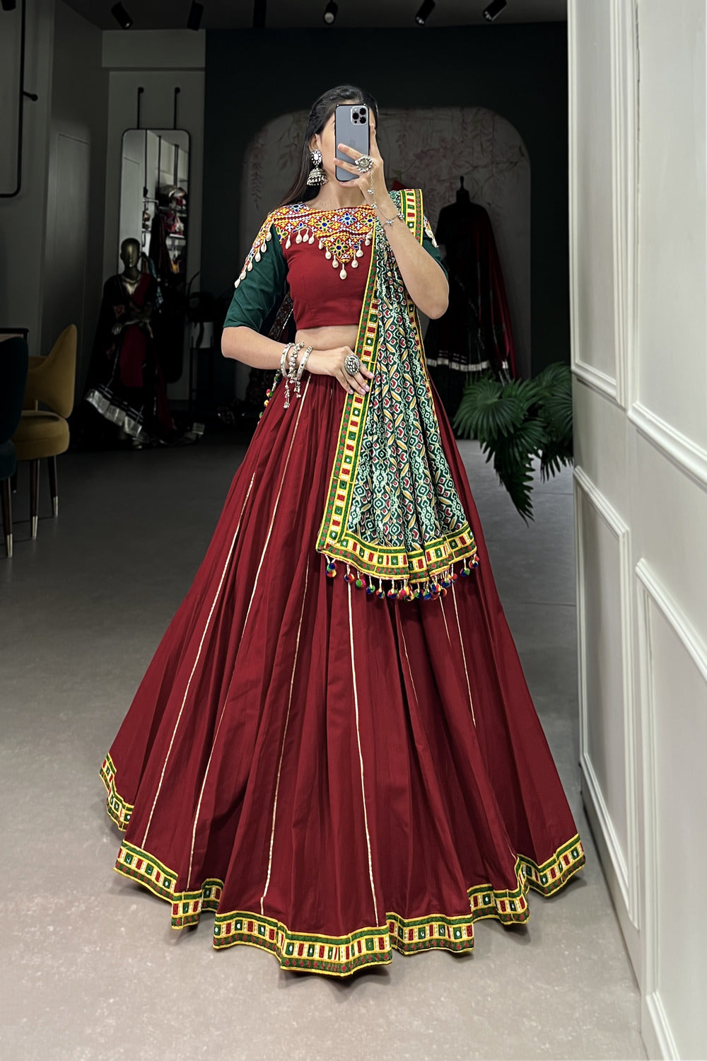 Pure Cotton Navratri Gamthi Work Chaniya Choli