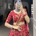 Red Colour Pure Rayon Foil Print Chaniya Choli with Gota Patti & Mirror 2