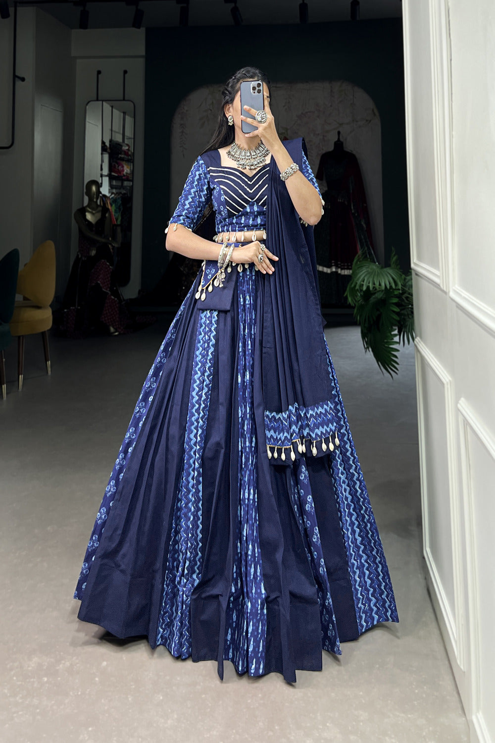 Navratri Special Blue Colour Cotton Chaniya Choli