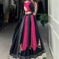 Radiant Pink and Black Cotton Chaniya Choli with Gamthi Work 