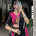 Radiant Pink and Black Cotton Chaniya Choli with Gamthi Work 1