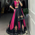 Radiant Pink and Black Cotton Chaniya Choli with Gamthi Work 2