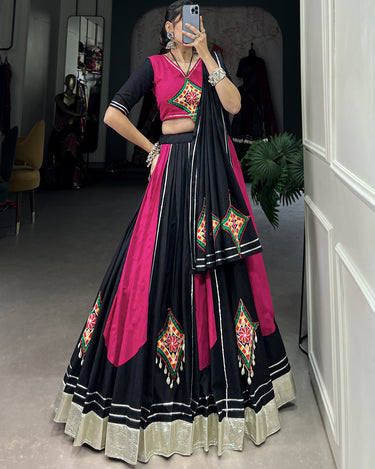 Radiant Pink and Black Cotton Chaniya Choli with Gamthi Work 2