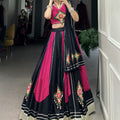 Radiant Pink and Black Cotton Chaniya Choli with Gamthi Work 4