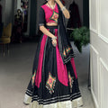 Radiant Pink and Black Cotton Chaniya Choli with Gamthi Work 3