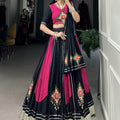 Radiant Pink and Black Cotton Chaniya Choli with Gamthi Work