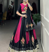 Radiant Pink and Black Cotton Chaniya Choli with Gamthi Work