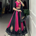 Radiant Pink and Black Cotton Chaniya Choli with Gamthi Work 7