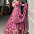 Pink Colour Pure Chanderi Plain Lehenga with Intricate Zari Work Border 1