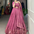 Pink Colour Pure Chanderi Plain Lehenga with Intricate Zari Work Border