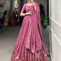 Pink Colour Pure Chanderi Plain Lehenga with Intricate Zari Work Border