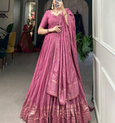 Pink Colour Pure Chanderi Plain Lehenga with Intricate Zari Work Border