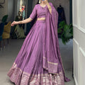 Perple Colour Pure Chanderi Plain Lehenga with Intricate Zari Work Border 