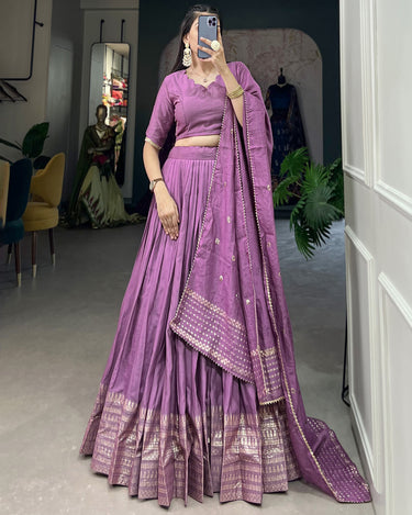 Perple Colour Pure Chanderi Plain Lehenga with Intricate Zari Work Border 1