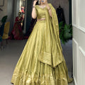 Pista Colour Pure Chanderi Plain Lehenga with Intricate Zari Work Border 1