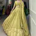 Pista Colour Pure Chanderi Plain Lehenga with Intricate Zari Work Border 4