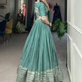 Sew Green Colour Pure Chanderi Plain Lehenga with Intricate Zari Work Border 5