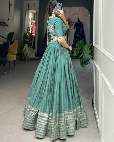 Sew Green Colour Pure Chanderi Plain Lehenga with Intricate Zari Work Border 5