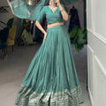 Sew Green Colour Pure Chanderi Plain Lehenga with Intricate Zari Work Border 1