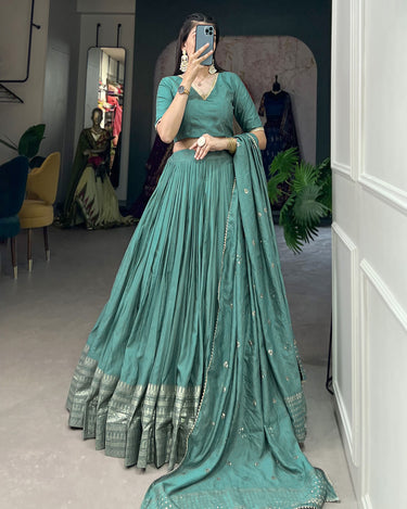 Sew Green Colour Pure Chanderi Plain Lehenga with Intricate Zari Work Border 2