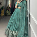 Sew Green Colour Pure Chanderi Plain Lehenga with Intricate Zari Work Border 3